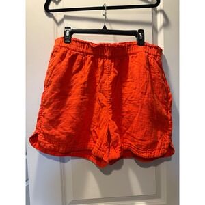 Old Navy Red Linen Blend Elastic Waist Pull On Shorts with Pockets XL